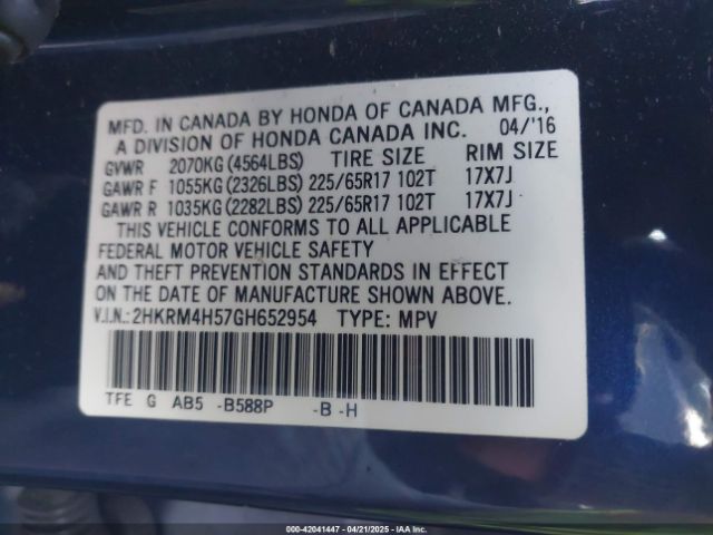 2HKRM4H57GH652954 Honda CR-V EX
