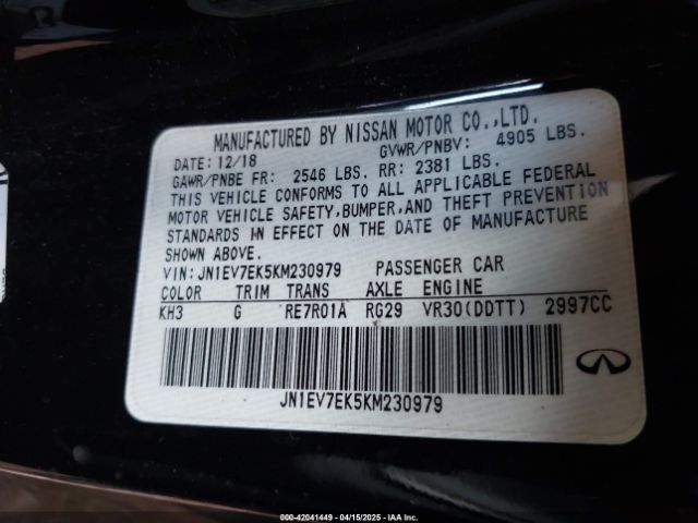 JN1EV7EK5KM230979 Infiniti Q60 3.0t Luxe