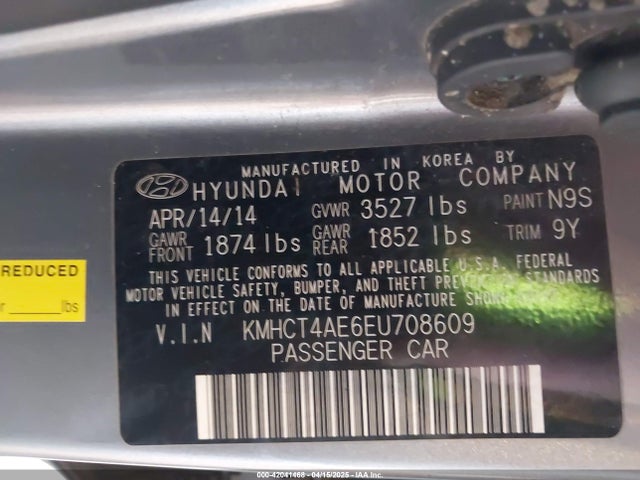 KMHCT4AE6EU708609 Hyundai dohc gdi gamma