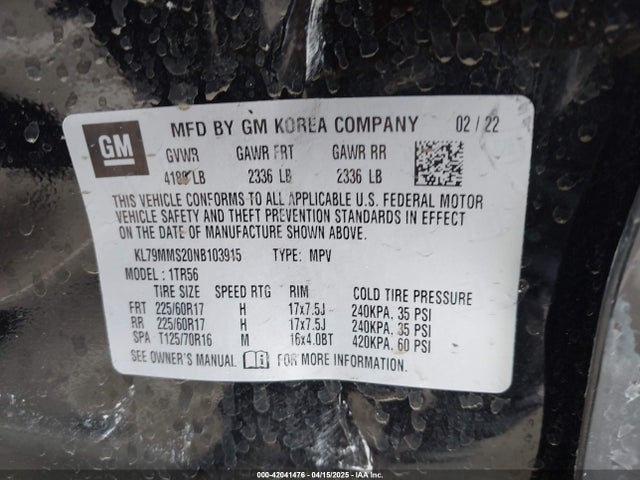 KL79MMS20NB103915 Chevrolet Trailblazer Fwd Ls