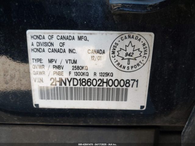 2002 ACURA MDX 2HNYD18602H000871 Photo 8