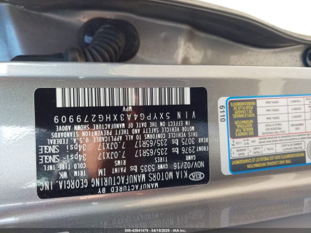 5XYPG4A3XHG279909 KIA Sorento 2.4l Lx