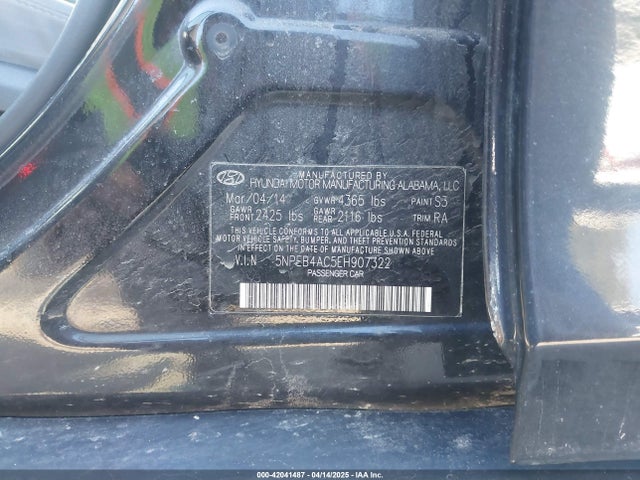 5NPEB4AC5EH907322 Hyundai SONATA GLS