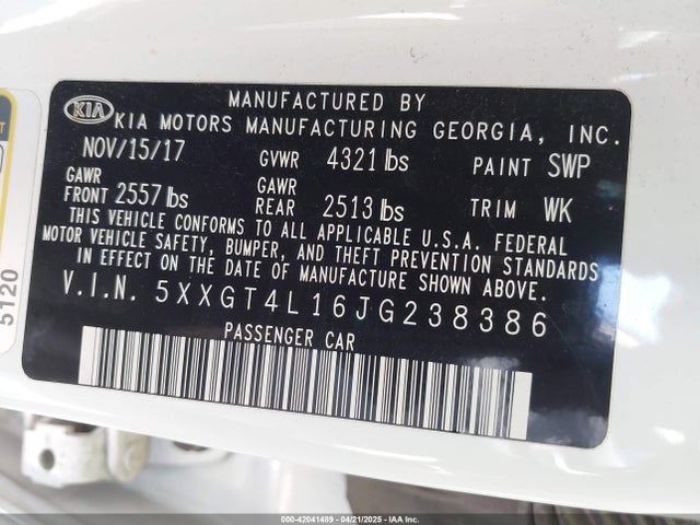 5XXGT4L16JG238386 KIA t-gdi
