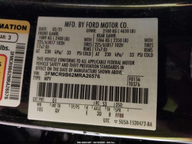 2021 FORD BRONCO SPORT 3FMCR9B62MRA26576 Photo 8
