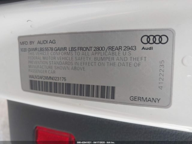 WAUV2AF2XMN023175 Audi A7 Sportback Prestige 55 Tfsi Quattro S Tronic