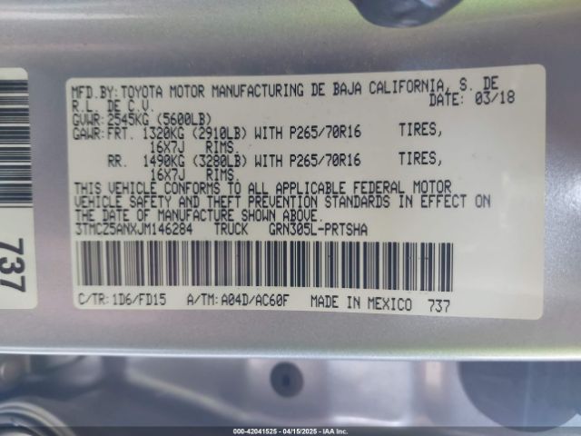 3TMCZ5ANXJM146284 Toyota Tacoma Trd Off Road