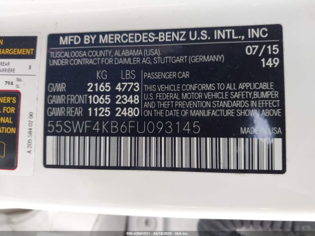 55SWF4KB6FU093145 Mercedes-Benz C 300 4matic/luxury 4matic/sport 4matic