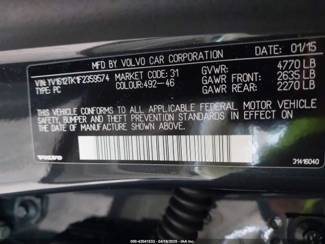 YV1612TK1F2359574 Volvo S60 T5 Premier