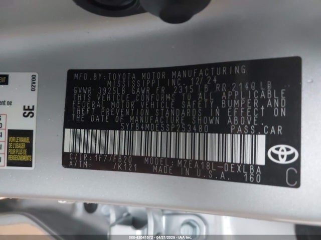 5YFB4MDE5SP253480 Toyota COROLLA LE