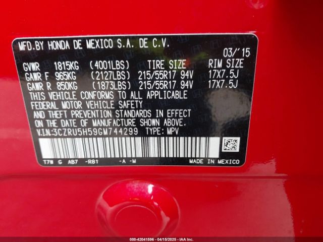 3CZRU5H59GM744299 Honda HR-V EX