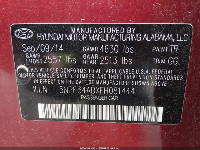 Продаж на аукціоні авто 2015 Hyundai Sonata Sport 2.0t, vin: 5NPE34ABXFH081444, номер лоту: 42041610