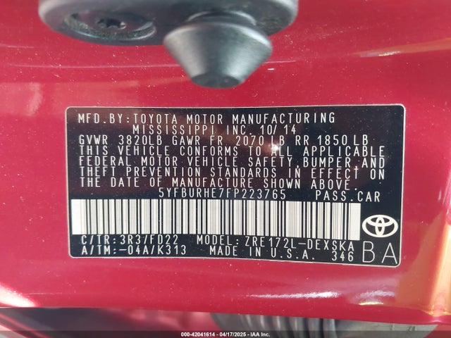 Toyota Corolla S Plus 2015 5YFBURHE7FP223765 Image 9
