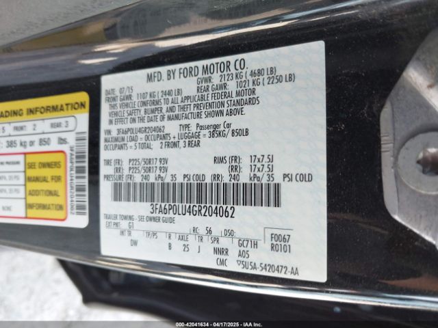 3FA6P0LU4GR204062 Ford Fusion Hybrid Se