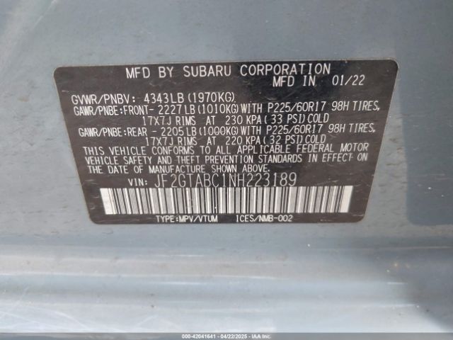 JF2GTABC1NH223189 Subaru na
