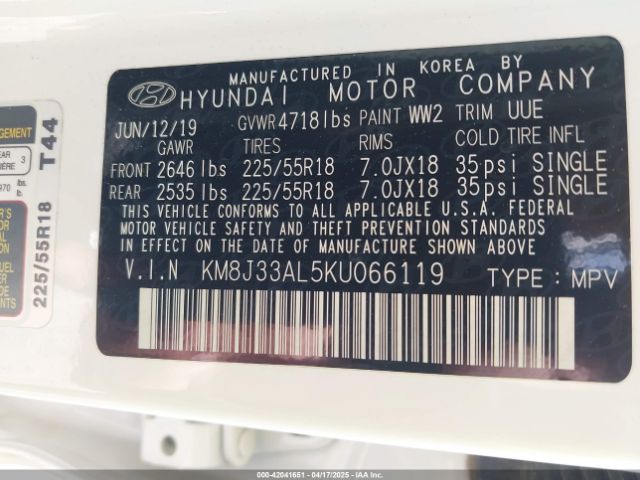 KM8J33AL5KU066119 Hyundai TUCSON SEL