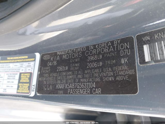 KNAFX5A87G5631104 KIA FORTE EX