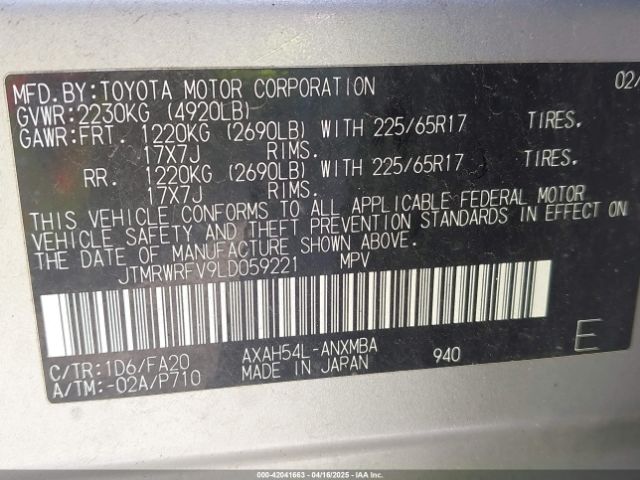 JTMRWRFV9LD059221 Toyota Rav4 Hybrid Xle