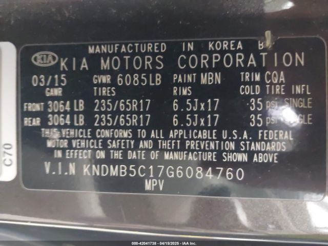 KNDMB5C17G6084760 KIA SEDONA LX
