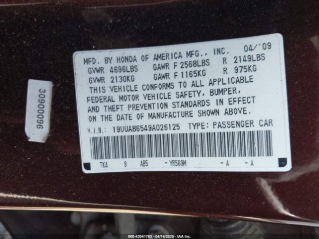 2009 ACURA TL 19UUA86549A026125 Photo 8