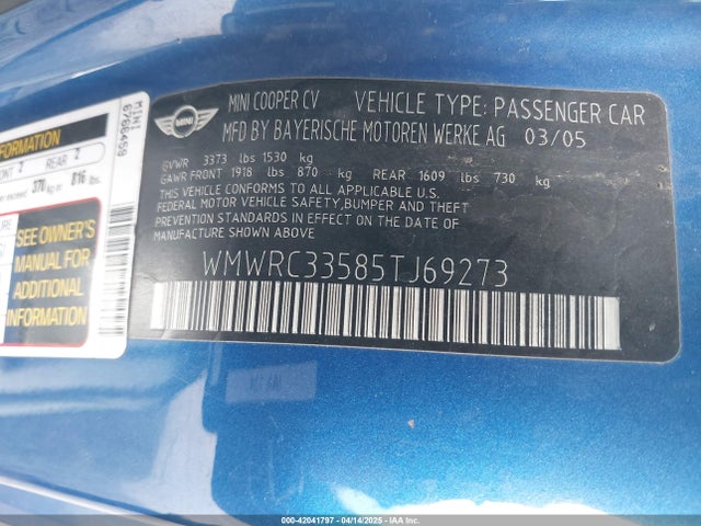 2005 MINI COOPER WMWRC33585TJ69273 Photo 8