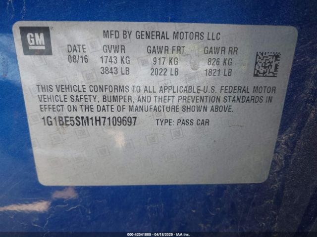 1G1BE5SM1H7109697 Chevrolet Cruze Lt Auto