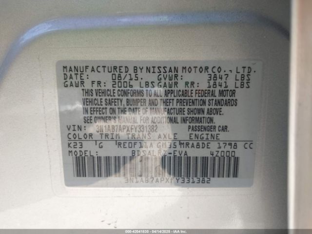 3N1AB7APXFY331382 Nissan SENTRA SR