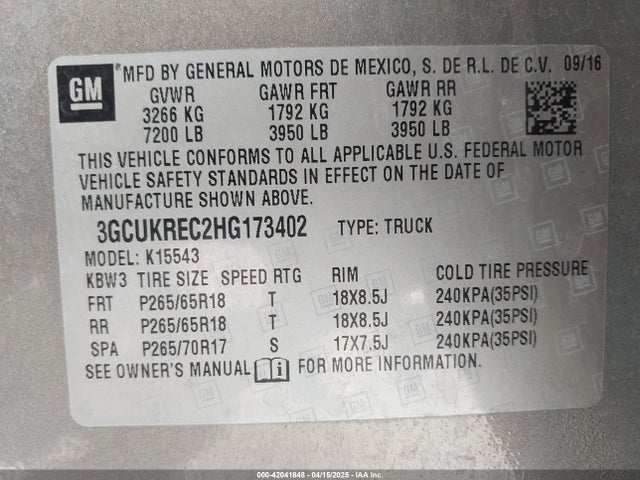 Chevrolet Silverado 1500 1lt 2017 3GCUKREC2HG173402 Image 9
