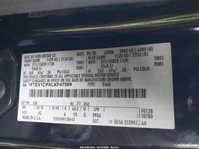1FTEX1CPXLKF47589 Ford F-150 Xl
