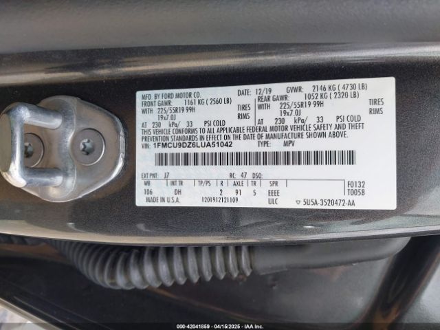 1FMCU9DZ6LUA51042 Ford Escape Titanium Hybrid