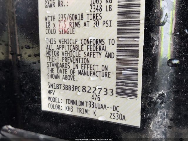 5N1BT3BB3PC822733 Nissan Rogue Sv Intelligent Awd