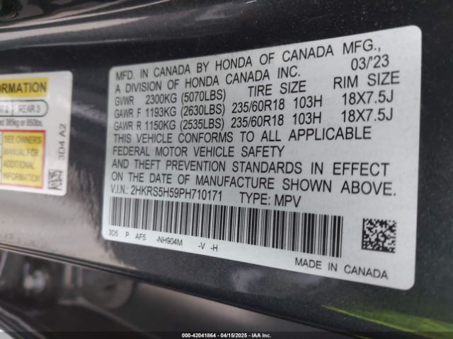 2HKRS5H59PH710171 Honda Cr-v Hybrid Sport