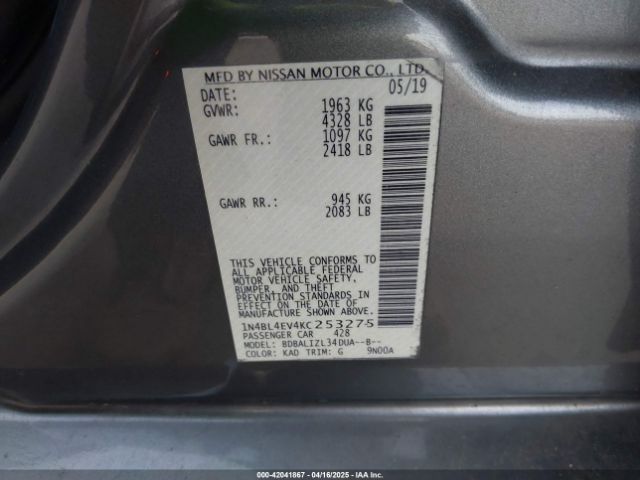 1N4BL4EV4KC253275 Nissan Altima 2.5 Sl