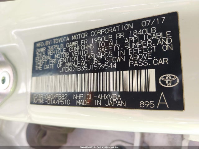 JTDKDTB35J1599544 Toyota Prius C Two