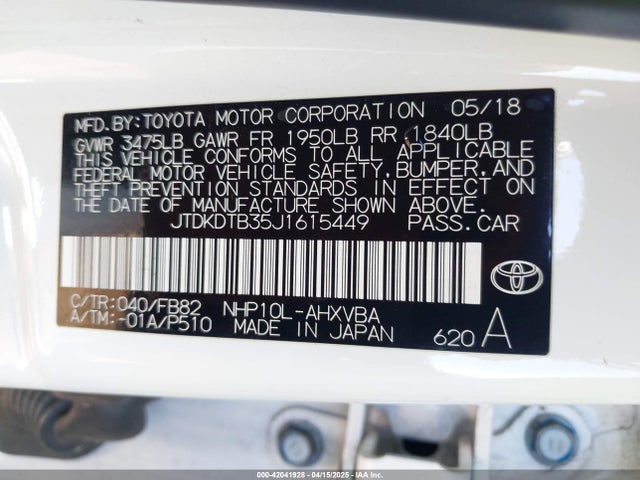 JTDKDTB35J1615449 Toyota Prius C Two