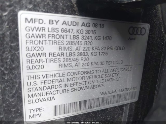 WA1LAAF72KD003427 Audi Q7 55 Premium/55 Se Premium