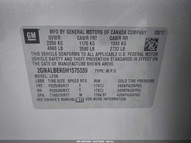 2GNALBEK6H1575339 Chevrolet EQUINOX LS