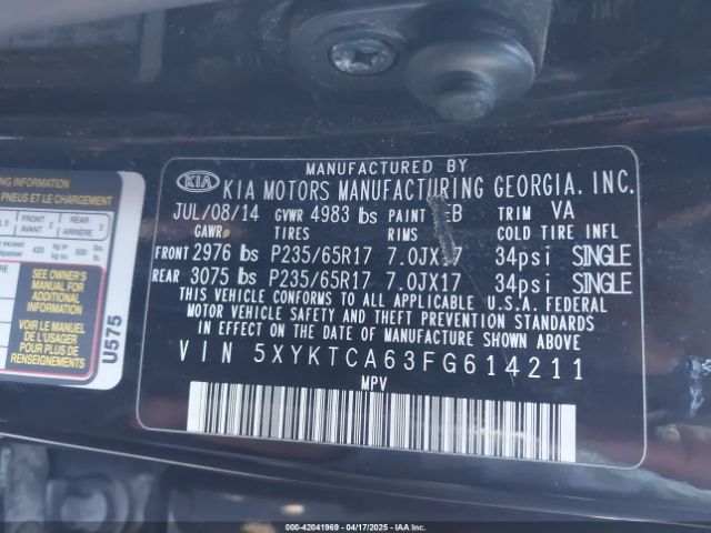 5XYKTCA63FG614211 KIA SORENTO LX
