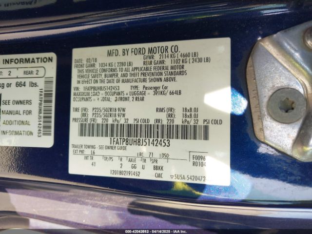 1FATP8UH8J5142453 Ford Mustang Ecoboost Premium