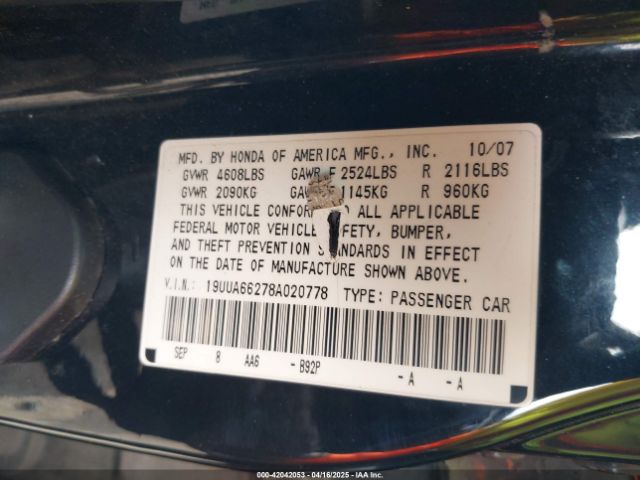 2008 ACURA TL 19UUA66278A020778 Photo 8