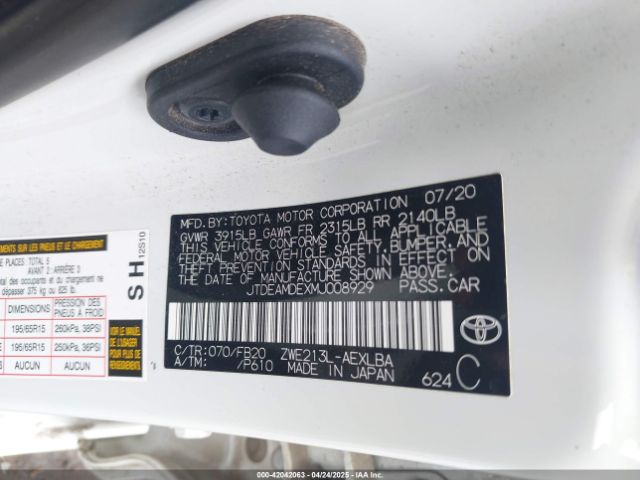 JTDEAMDEXMJ008929 Toyota Corolla Hybrid Le