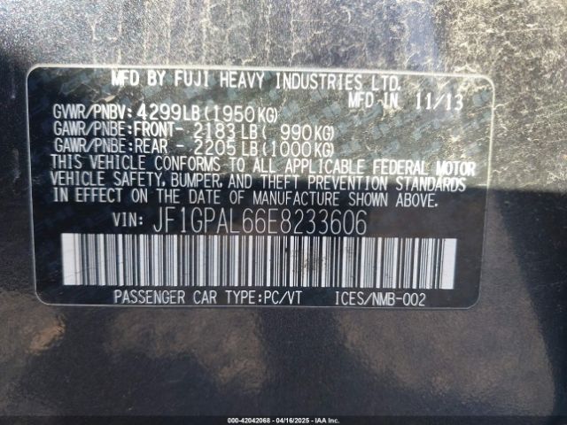 JF1GPAL66E8233606 Subaru Impreza 2.0i Sport Premium