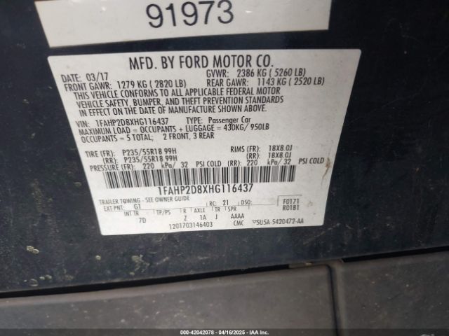 1FAHP2D8XHG116437 Ford TAURUS SE