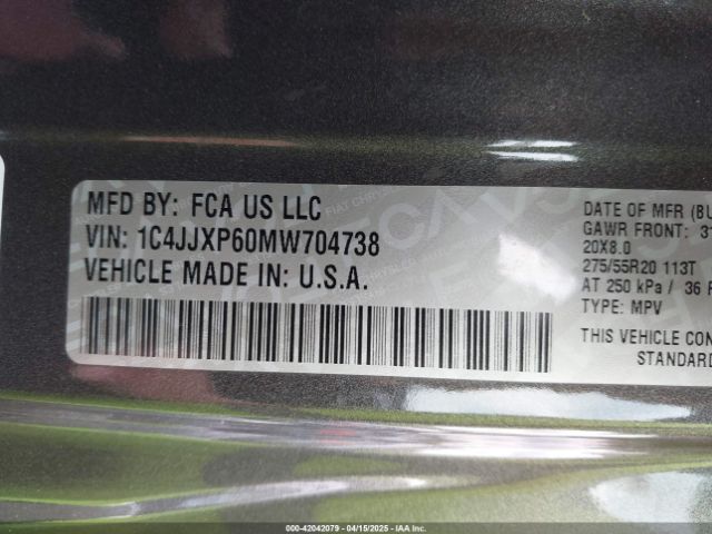 1C4JJXP60MW704738 Jeep Wrangler 4xe Unlimited Sahara 4x4
