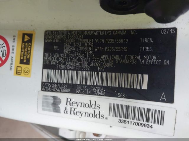 2T2BK1BA6FC310582 Lexus Rx 350 Crafted Line