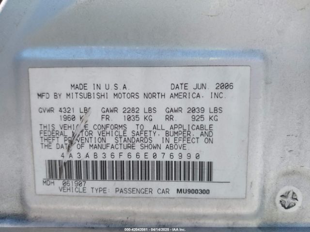 2006 MITSUBISHI GALANT 4A3AB36F66E076990 Photo 8