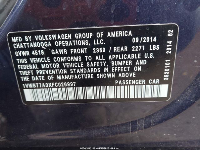 1VWBT7A3XFC026997 Volkswagen Passat 1.8t Se