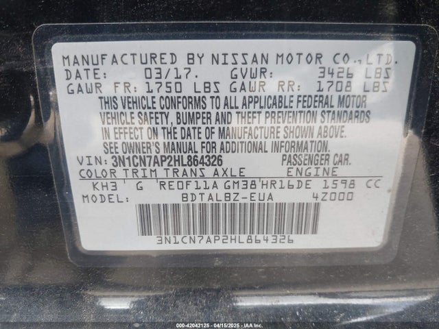3N1CN7AP2HL864326 Nissan 2017