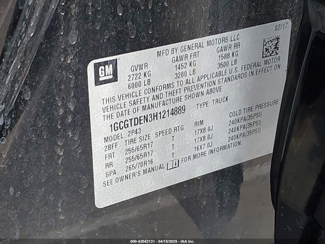 1GCGTDEN3H1214889 Chevrolet Colorado Z71