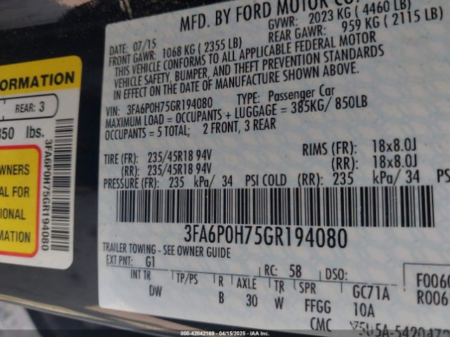 3FA6P0H75GR194080 Ford FUSION SE